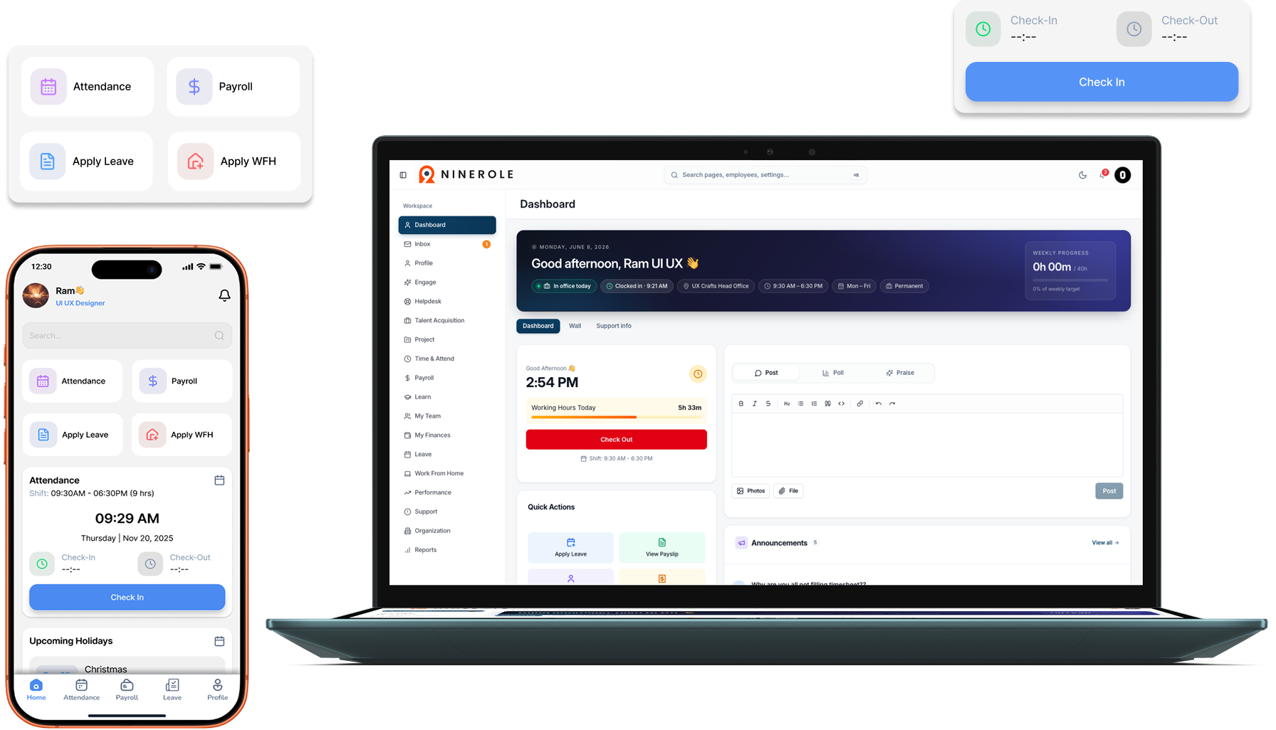 Ninerole HRMS dashboard